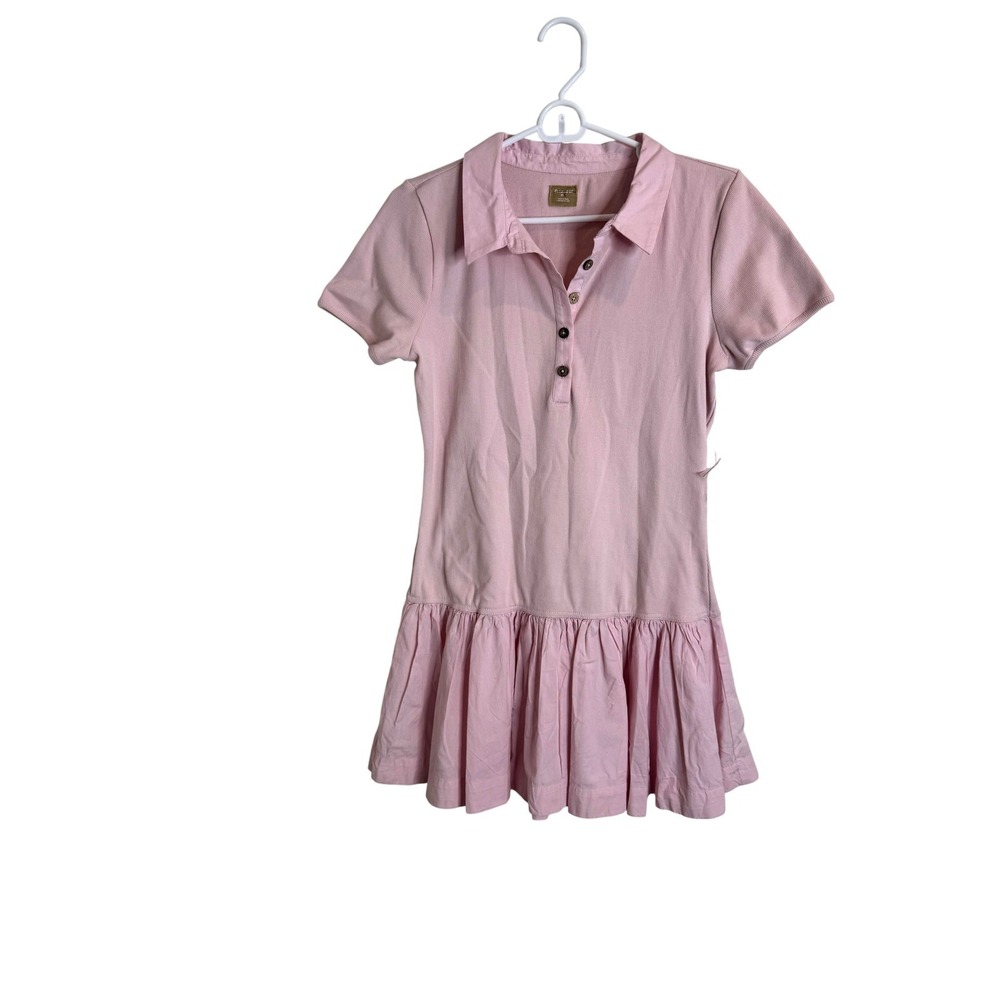 Free-est Dress Womens Medium Pink Polo Shirt Ruffle Hem Casual Short‎ Sleeve